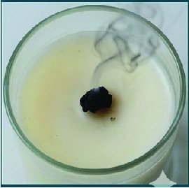 Candle wick afterglow with smoke after the flame is extinguished.