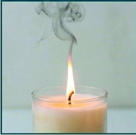 Candle flame sooting and smoking during a burn test.