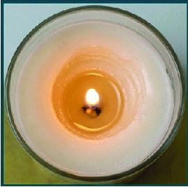 Candle tunneling with unmelted wax left on the vessel wall during combustion testing.
